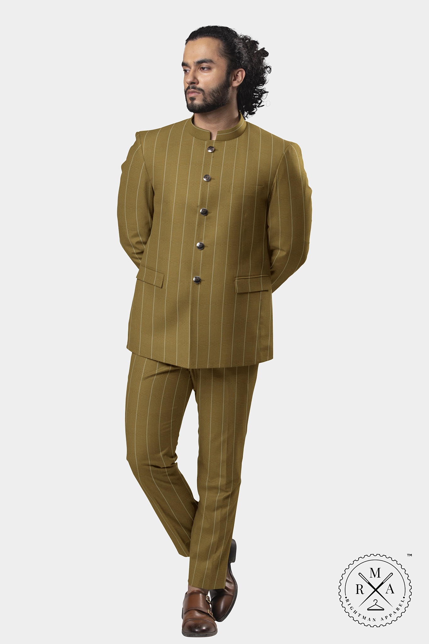 Brown Striped Jodhpuri Suit SU248